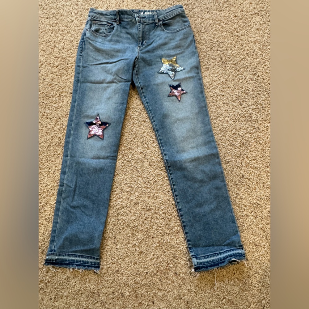 Gap Denim Girls 18 Jeans Super Skinny Ankle Sequin Stars